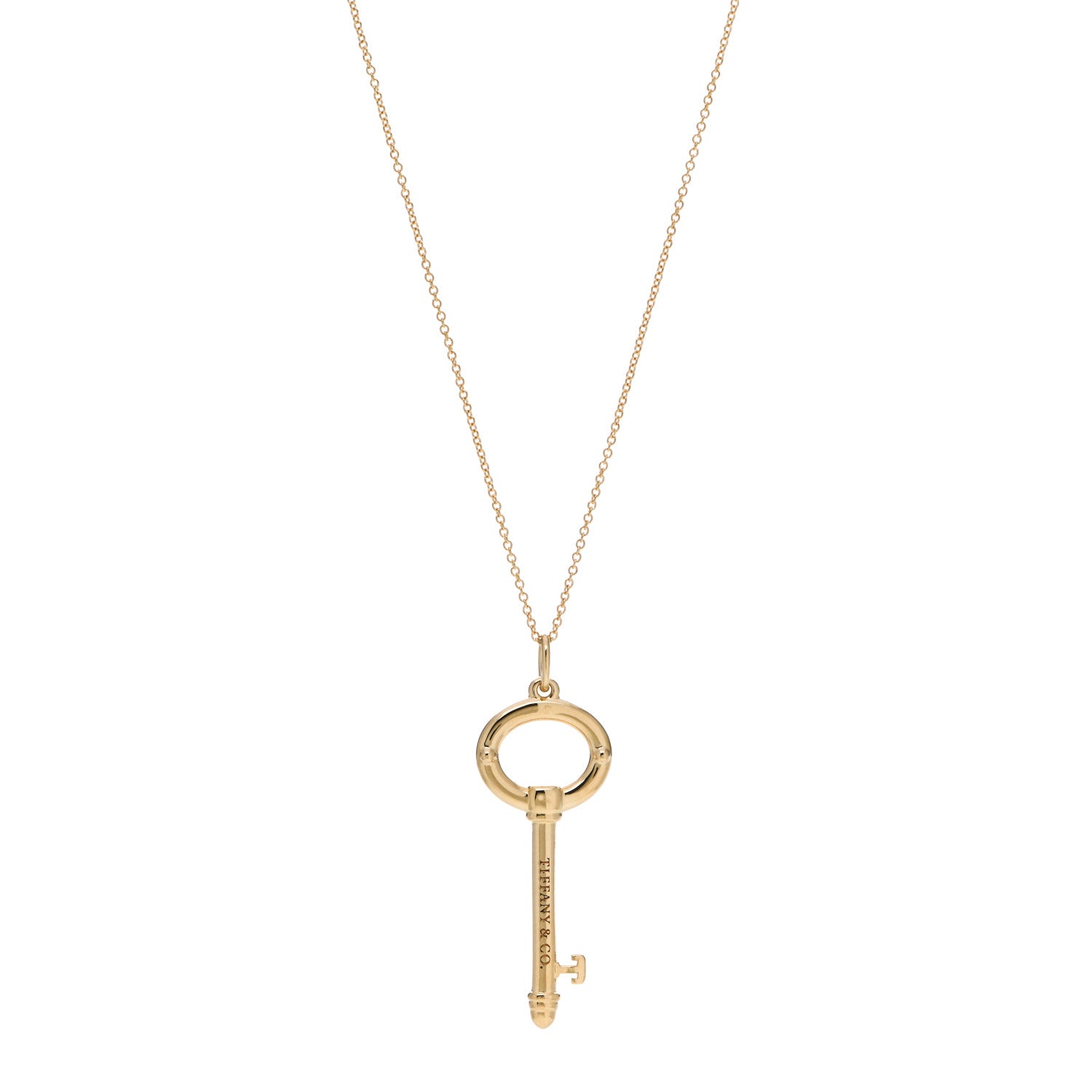 Tiffany 18K Yellow Gold Small Oval Key Pendant Necklace 1 of 6