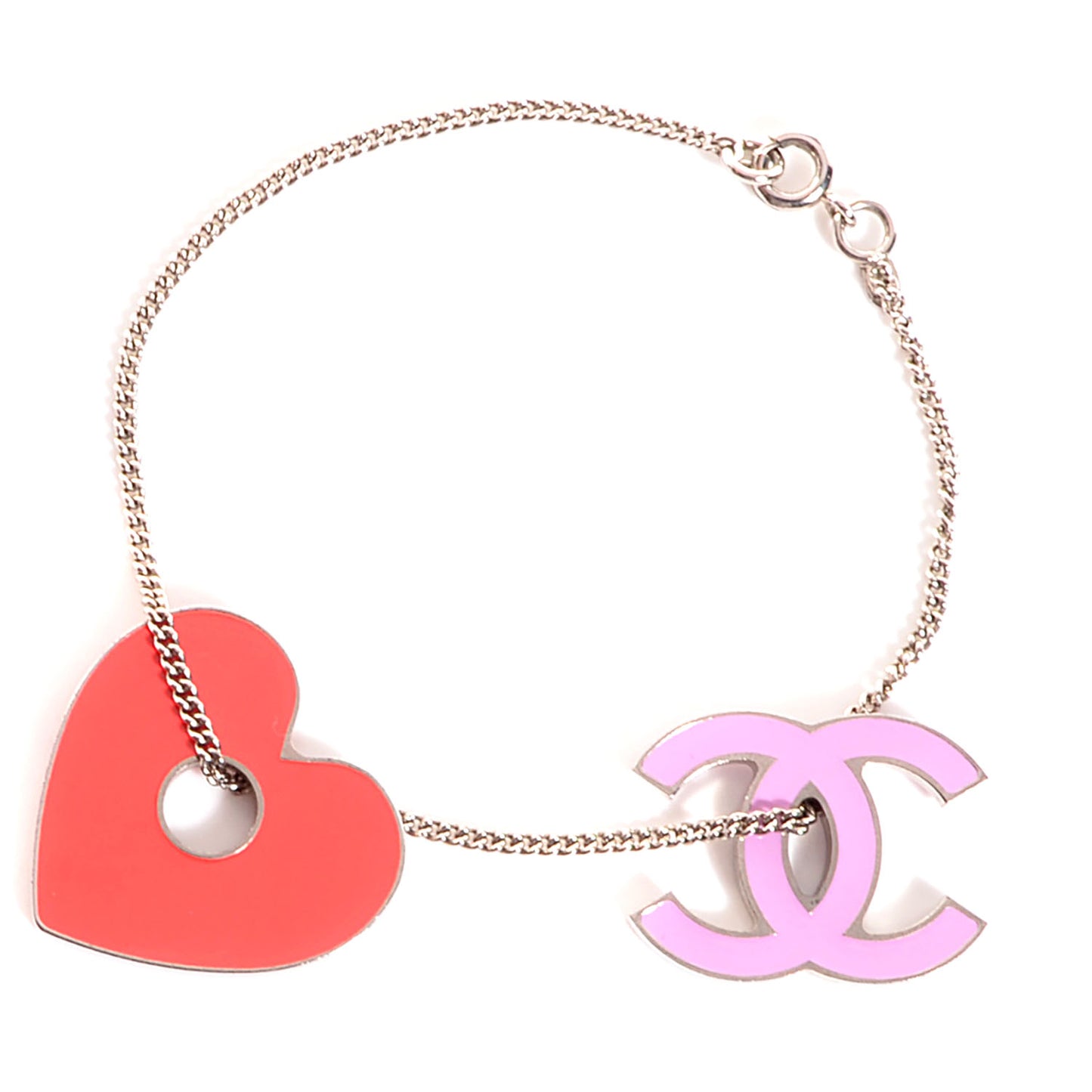 Enamel Heart CC Charm Bracelet Silver