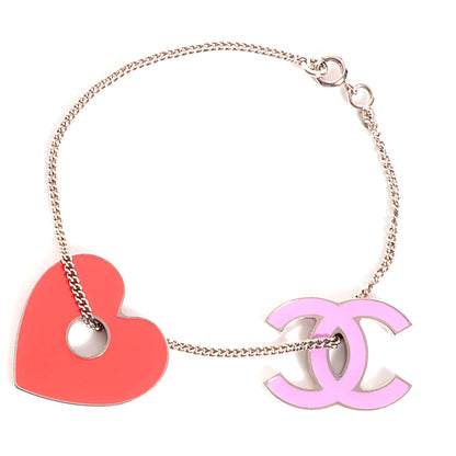 Chanel Enamel Heart CC Charm Bracelet Silver 1 of 6