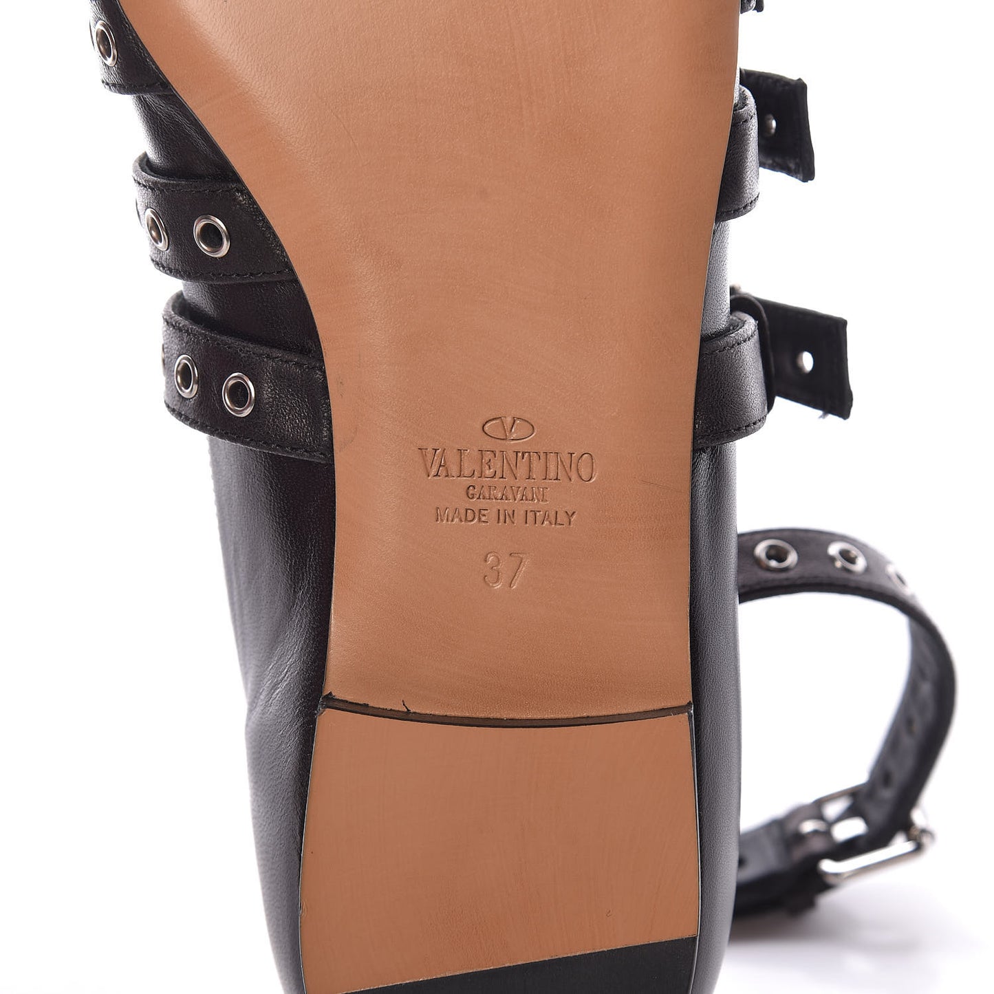 Calfskin Love Latch Ankle Strap Ballet Flats 37 Black Poudre