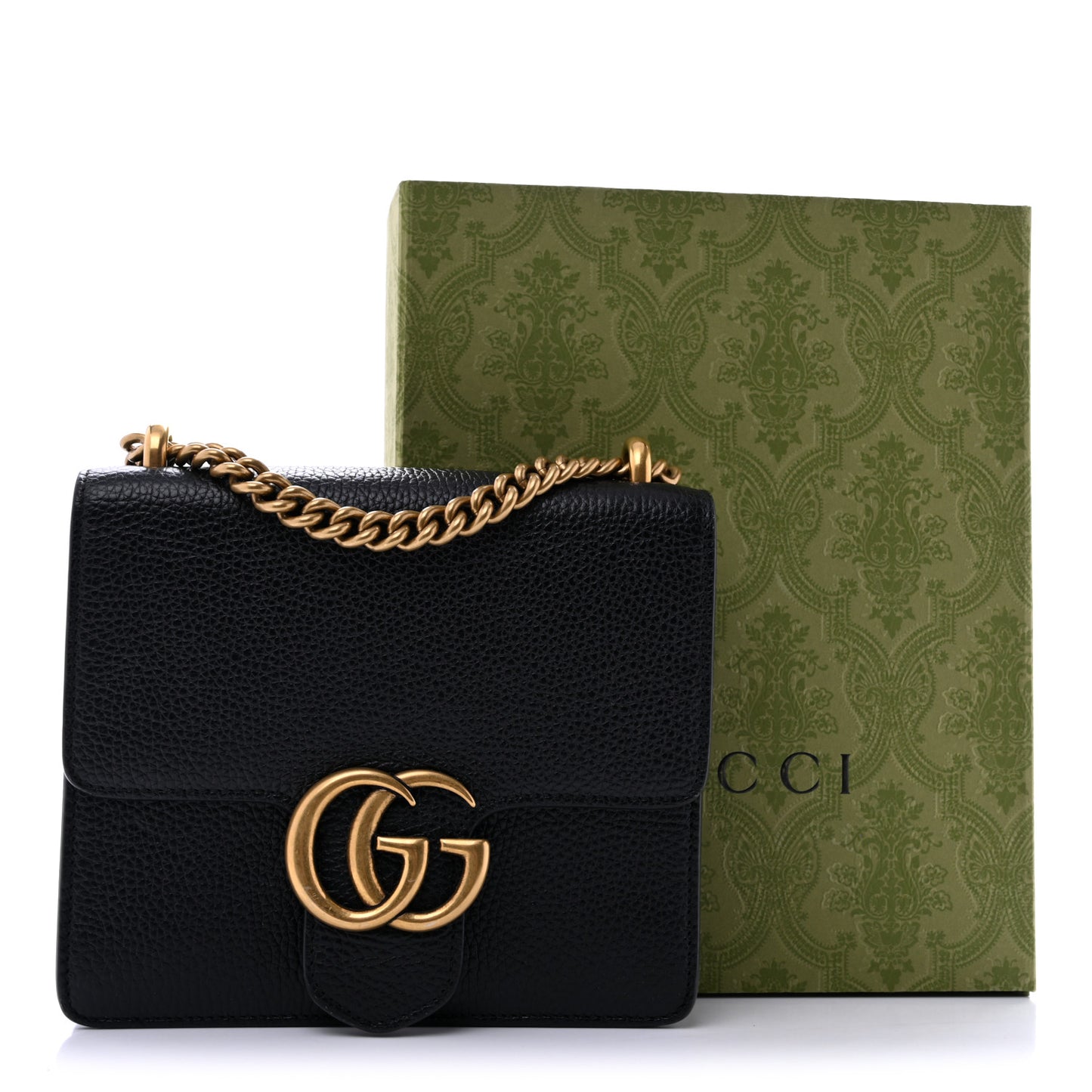 Calfskin Small GG Marmont Chain Handle Bag Black