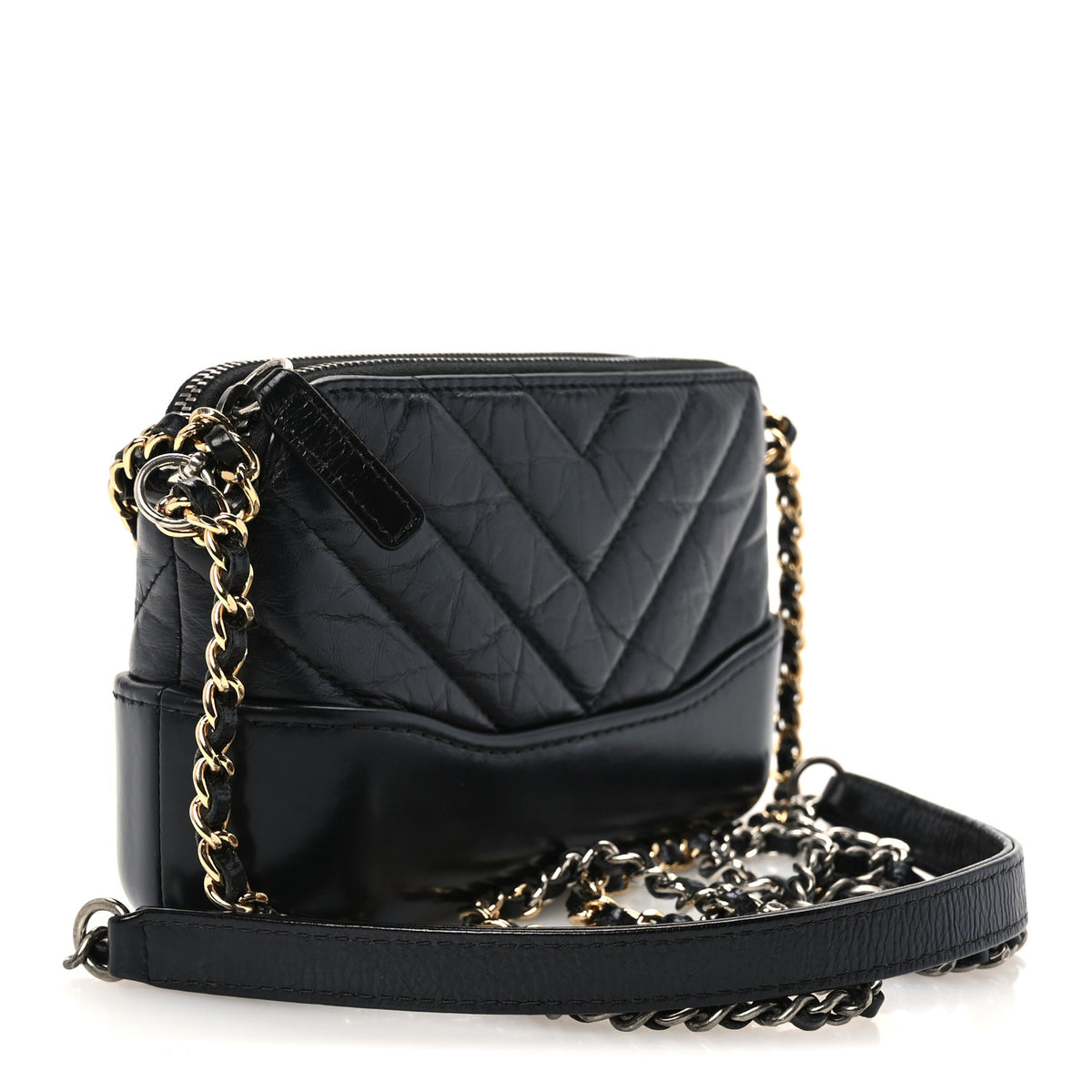 Chanel Aged Calfskin Chevron Quilted Small Gabrielle Clutch With Chain Black 3 of 11
