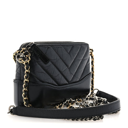 Chanel Aged Calfskin Chevron Quilted Small Gabrielle Clutch With Chain Black 3 of 11