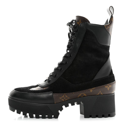 Louis Vuitton Suede Calfskin Monogram Laureate Platform Desert Boots 38 Black 1 of 9