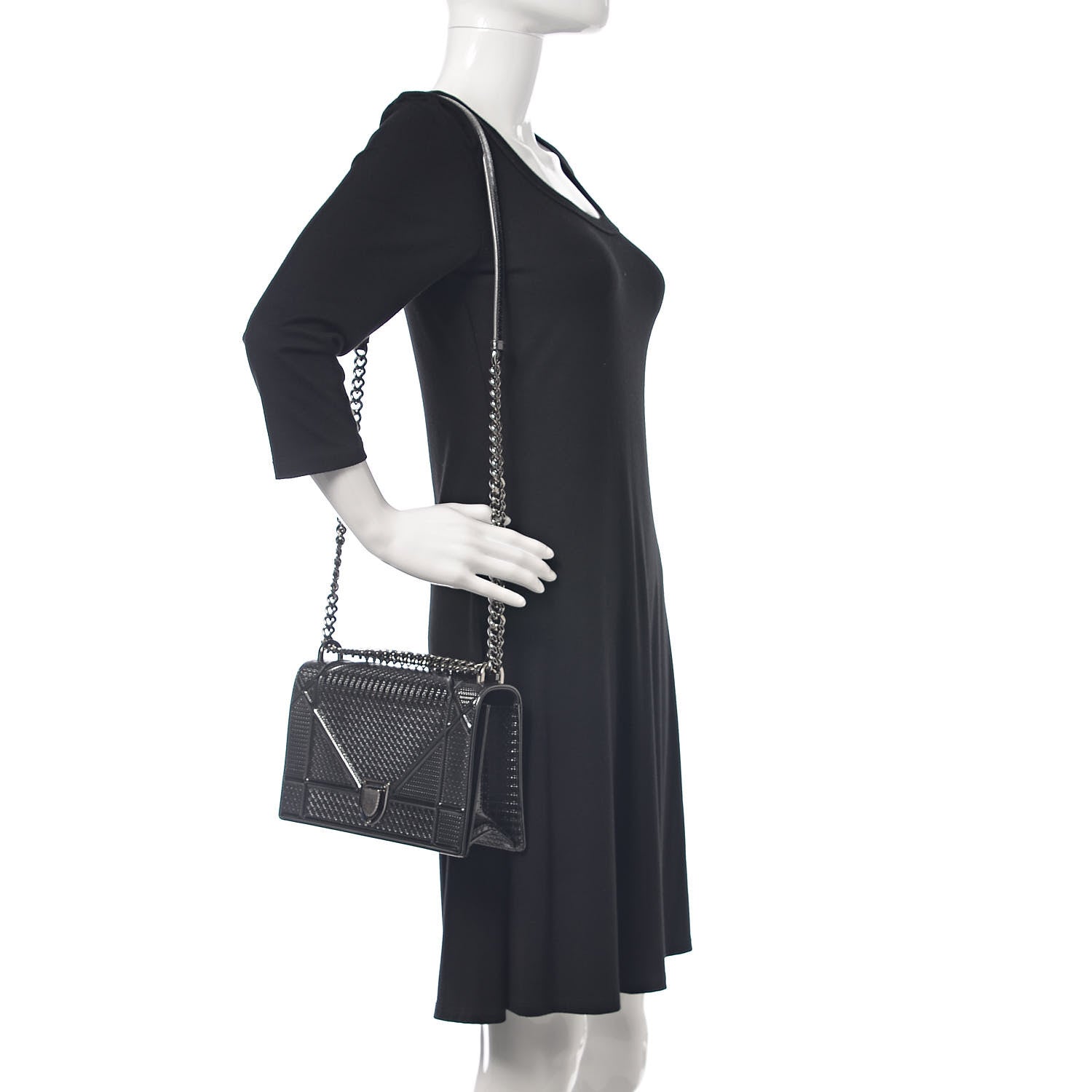 Christian Dior Metallic Patent Micro-Cannage Medium Diorama Flap Bag Graphite 2 of 10