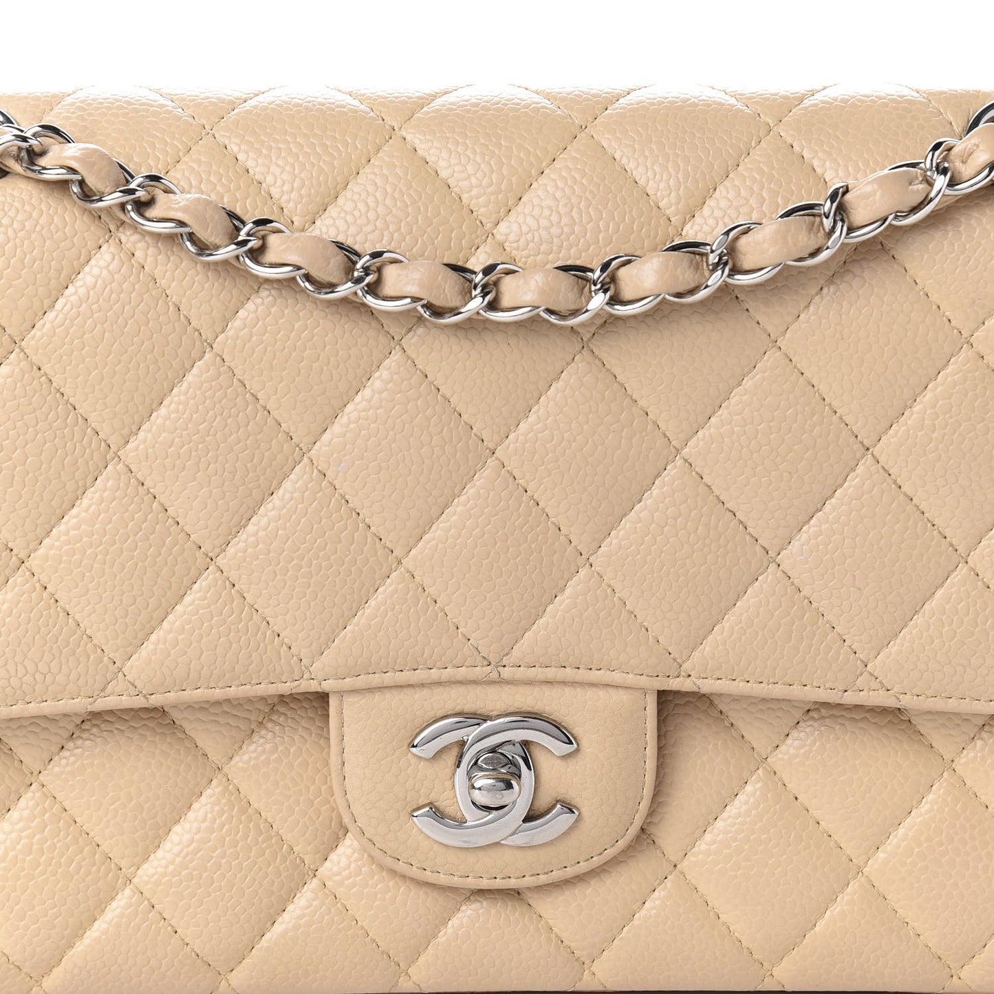 Caviar Quilted Medium Double Flap Beige Clair