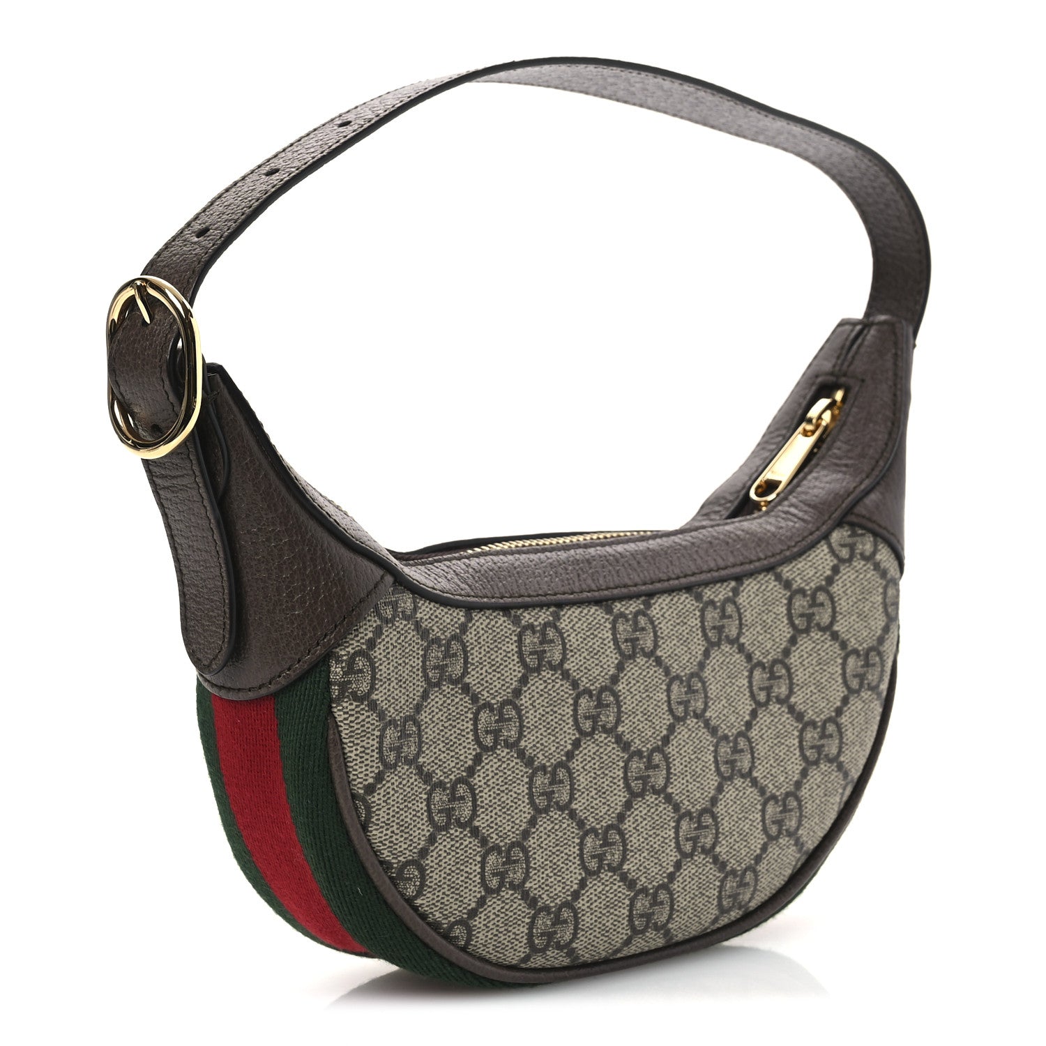 Gucci GG Supreme Monogram Textured Calfskin Web Mini Ophidia Half Moon Hobo Beige Ebony New Acero 3 of 10