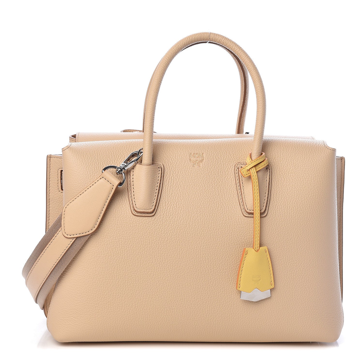 MCM Grained Calfskin Medium Milla Tote Latte Beige 1 of 9