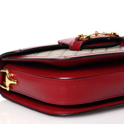 Gucci GG Supreme Monogram Azalea Calfskin Horsebit 1955 Shoulder Bag Beige Ebony New Cherry Red 9 of 10