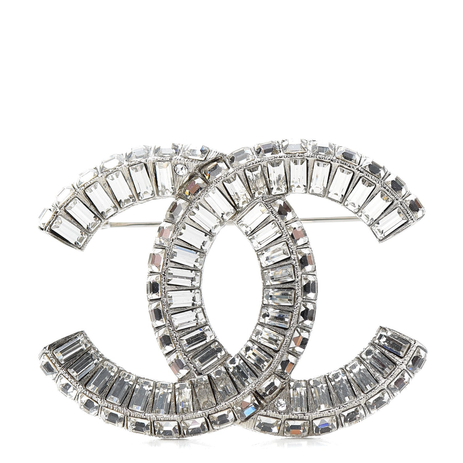 Chanel Baguette Crystal CC Brooch Silver 1 of 4