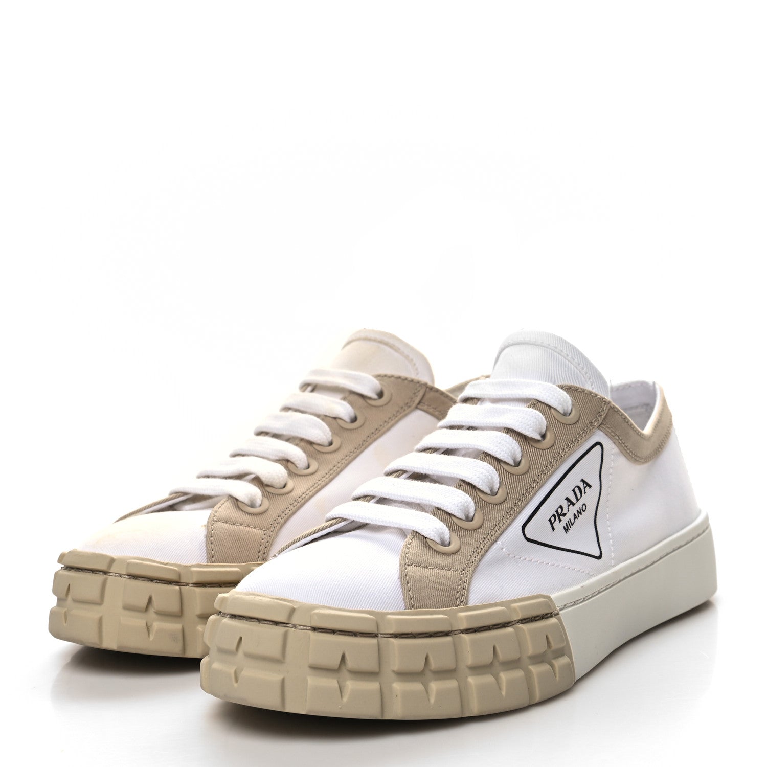 Prada Gabardine Triangle Logo Bi-Color Wheel 35mm Sneakers 37 White Corda 3 of 11