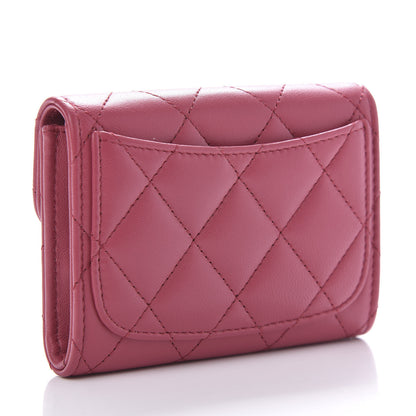 Chanel Lambskin Quilted Flap Card Holder Wallet Dark Pink 6 of 22