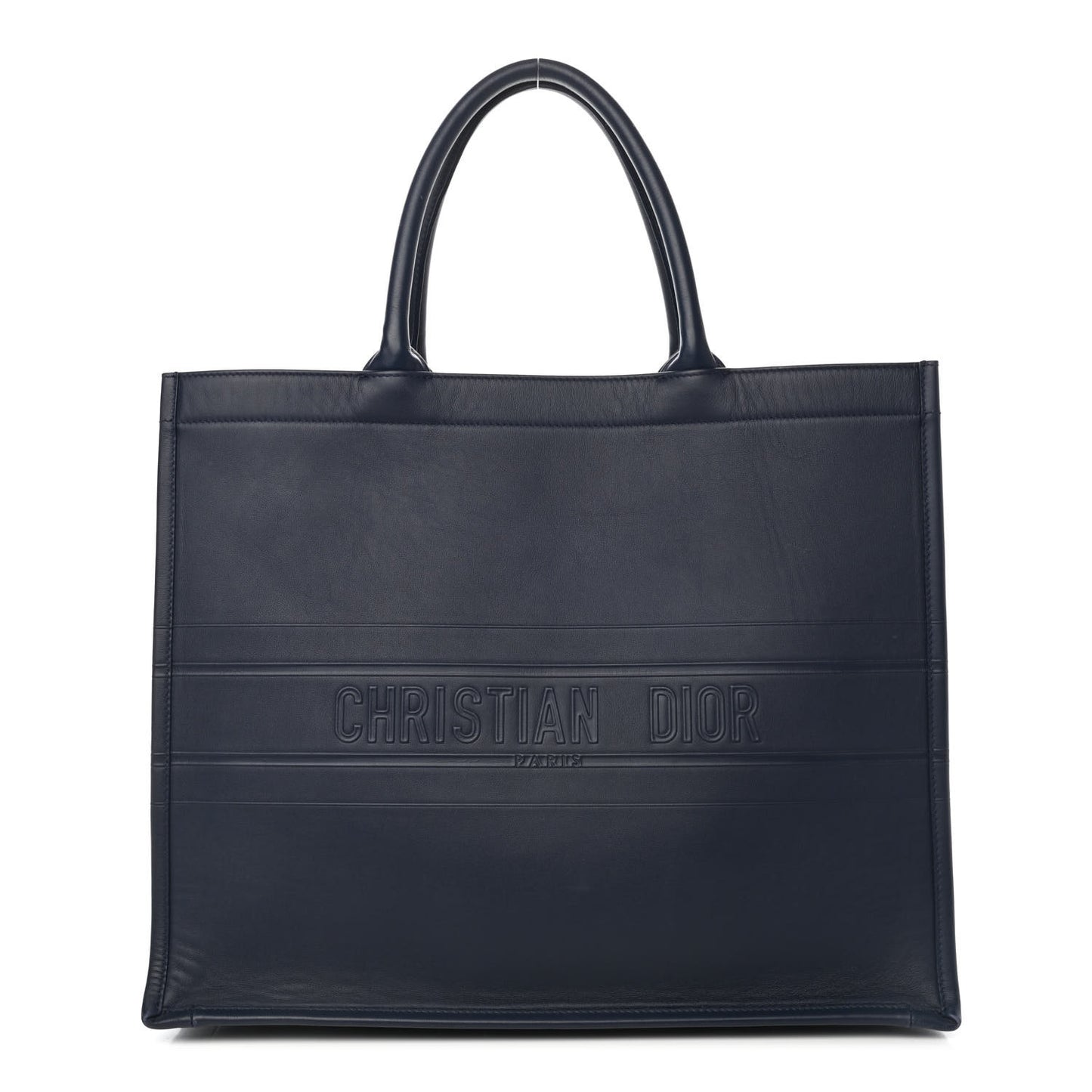 Calfskin Embossed Book Tote Navy Blue