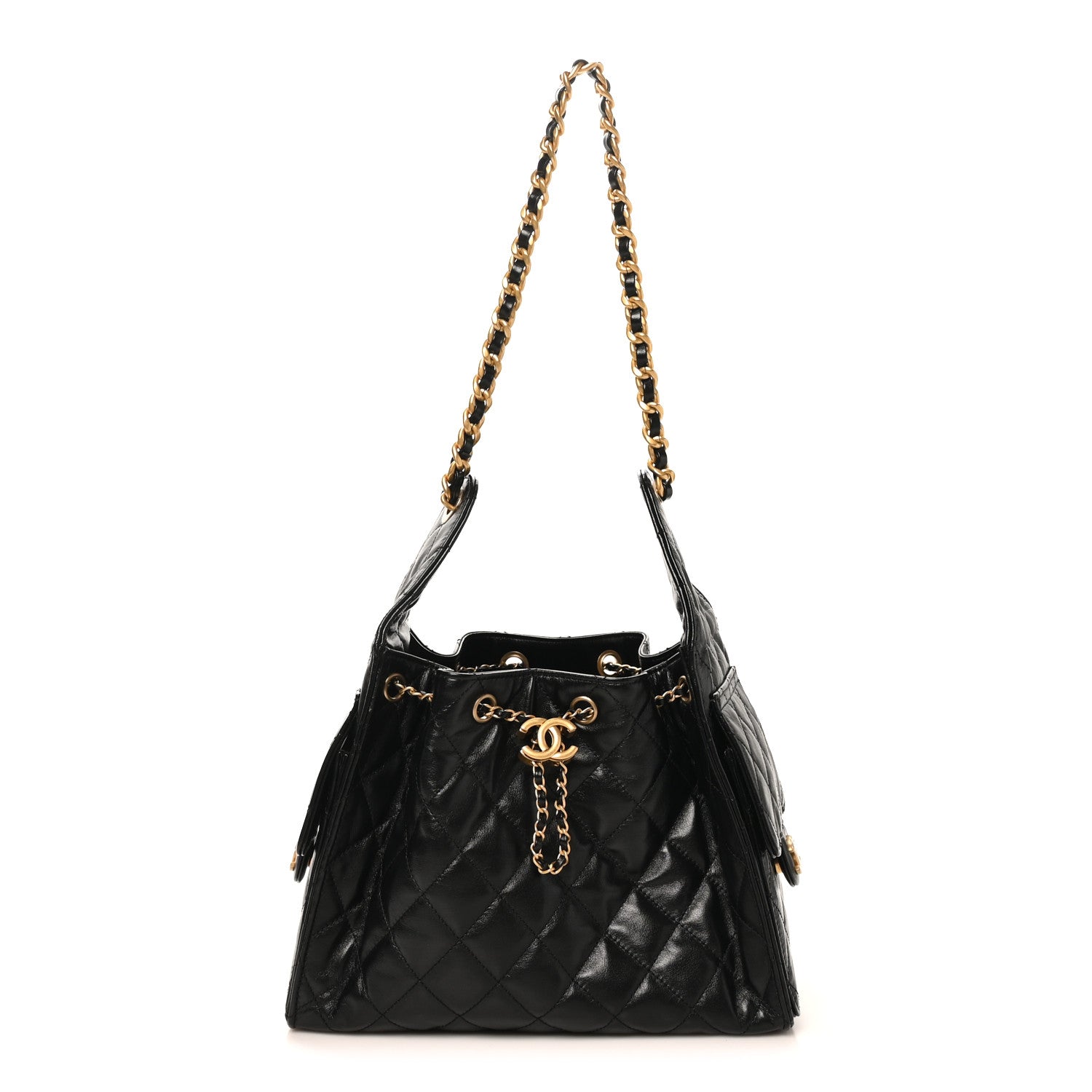Chanel Shiny Crumpled Calfskin Quilted Small Chanel 25 Handbag Black 1 of 11