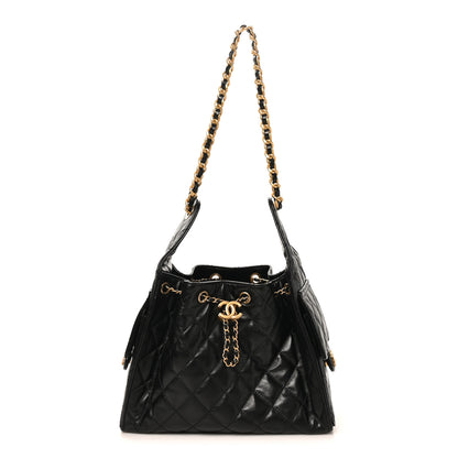 Chanel Shiny Crumpled Calfskin Quilted Small Chanel 25 Handbag Black 1 of 11