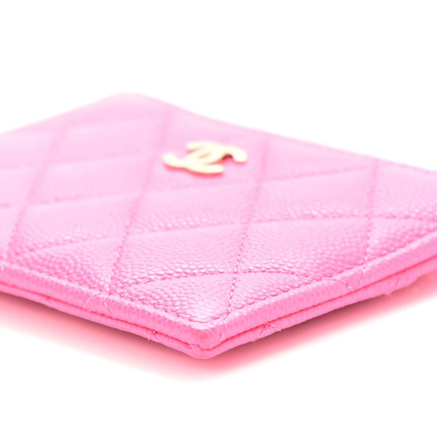 Caviar Quilted CC Zip Card Holder Pink
