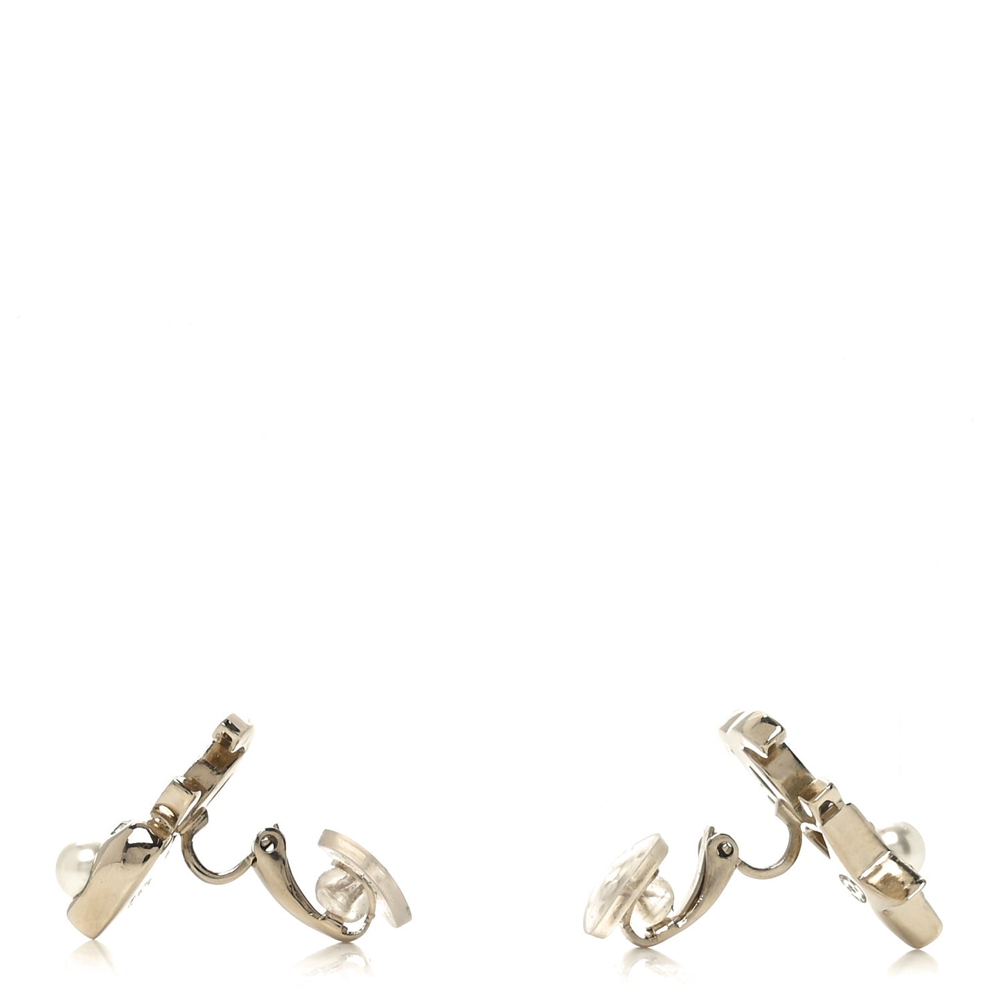 Crystal Pearl Charming Winter CC Star Heart Clip On Earrings Gold