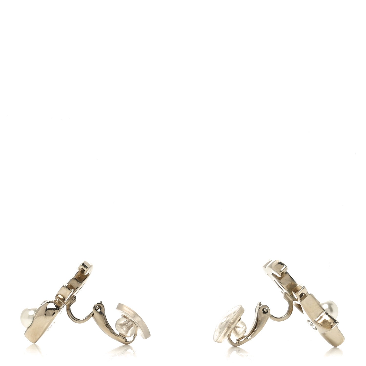 Chanel Crystal Pearl Charming Winter CC Star Heart Clip On Earrings Gold 3 of 4