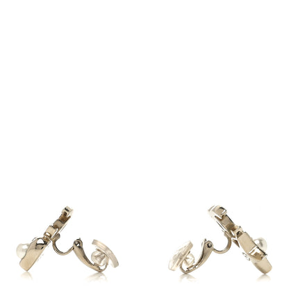 Chanel Crystal Pearl Charming Winter CC Star Heart Clip On Earrings Gold 3 of 4