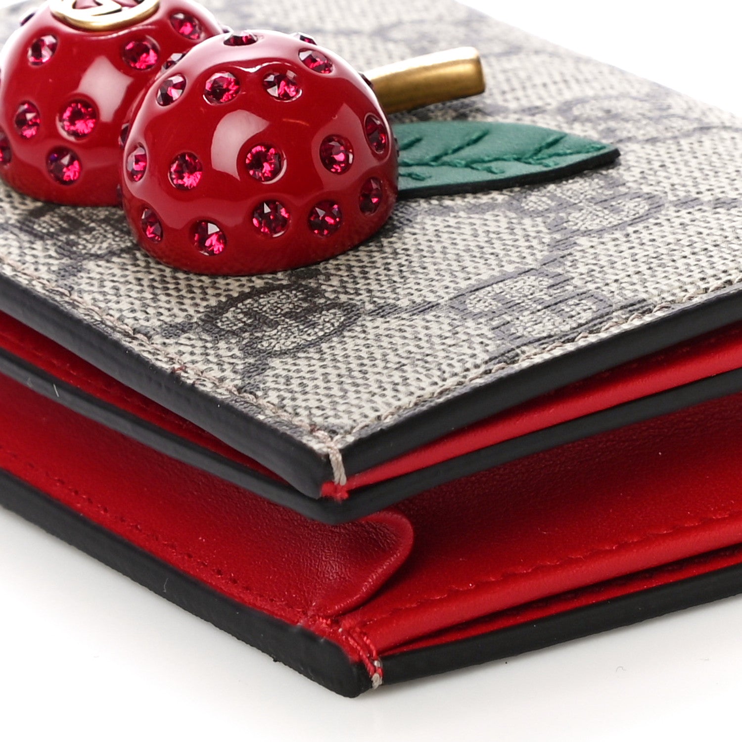 Gucci GG Supreme Monogram Cherry Embellished Card Case Wallet Hibiscus Red 9 of 10