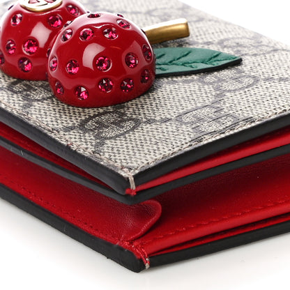Gucci GG Supreme Monogram Cherry Embellished Card Case Wallet Hibiscus Red 9 of 10