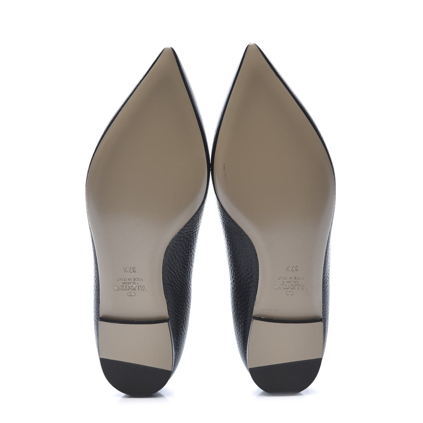 Pebbled Calfskin Rockstud Ankle Strap Ballerina Flats 37.5 Black