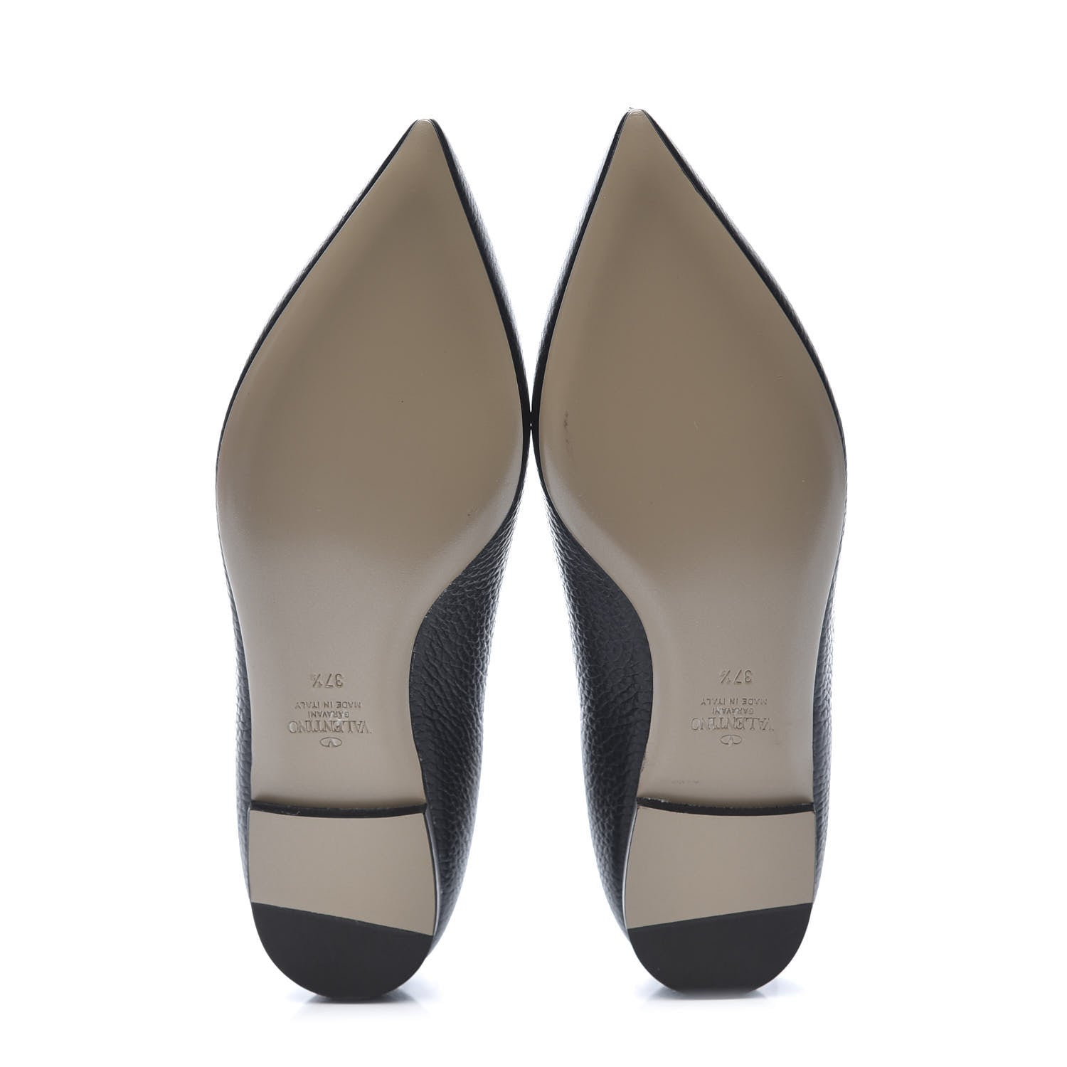 Valentino Garavani Pebbled Calfskin Rockstud Ankle Strap Ballerina Flats 37.5 Black 6 of 10