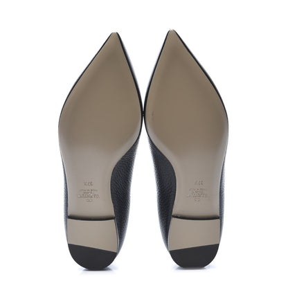 Valentino Garavani Pebbled Calfskin Rockstud Ankle Strap Ballerina Flats 37.5 Black 6 of 10
