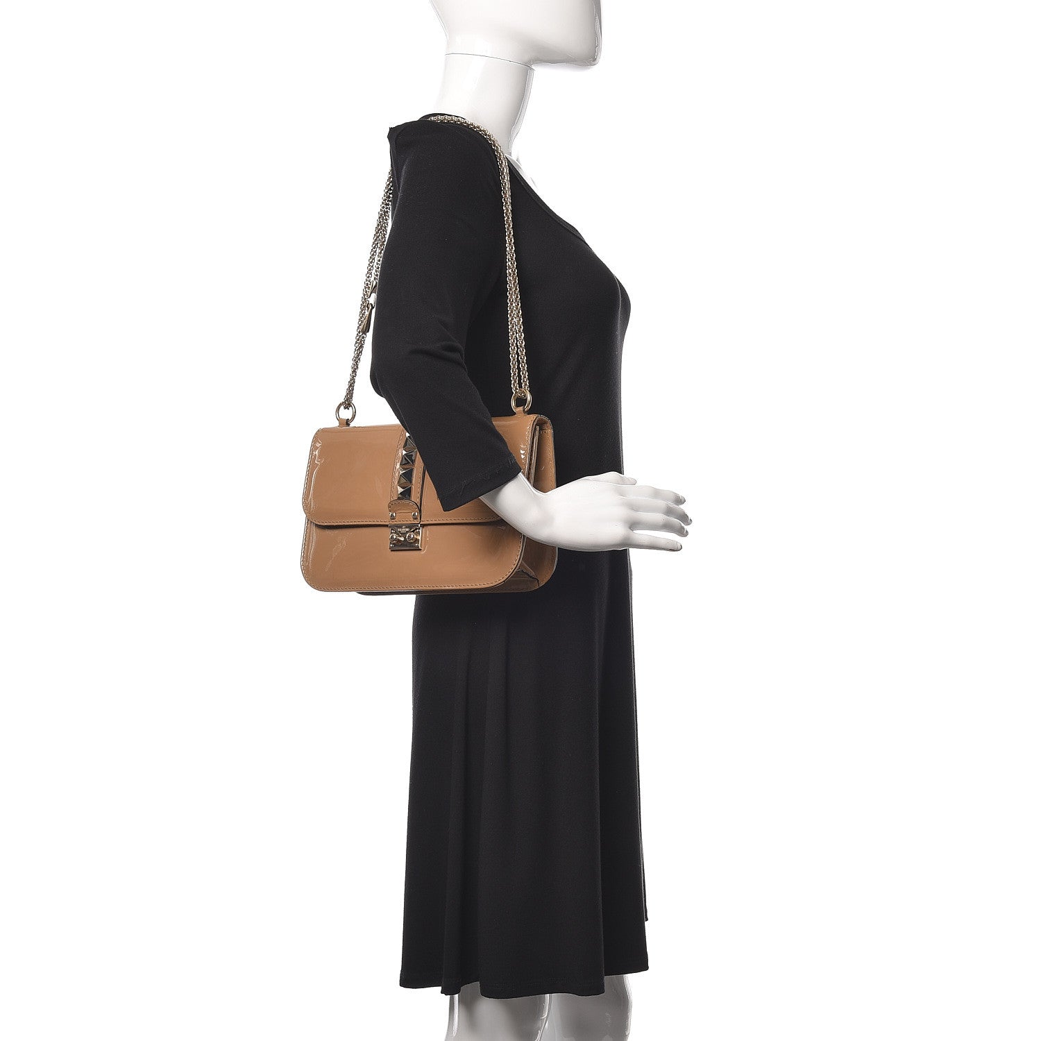 Valentino Garavani Patent Medium Glam Lock Rockstud Flap Poudre 2 of 17