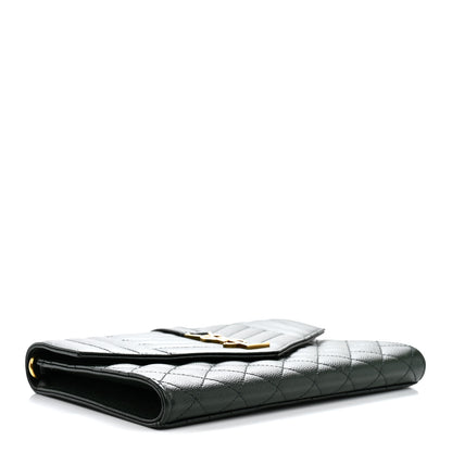 Saint Laurent Grain De Poudre Textured Mixed Matelasse Triquilt Monogram Clutch Vert Fonce 4 of 8