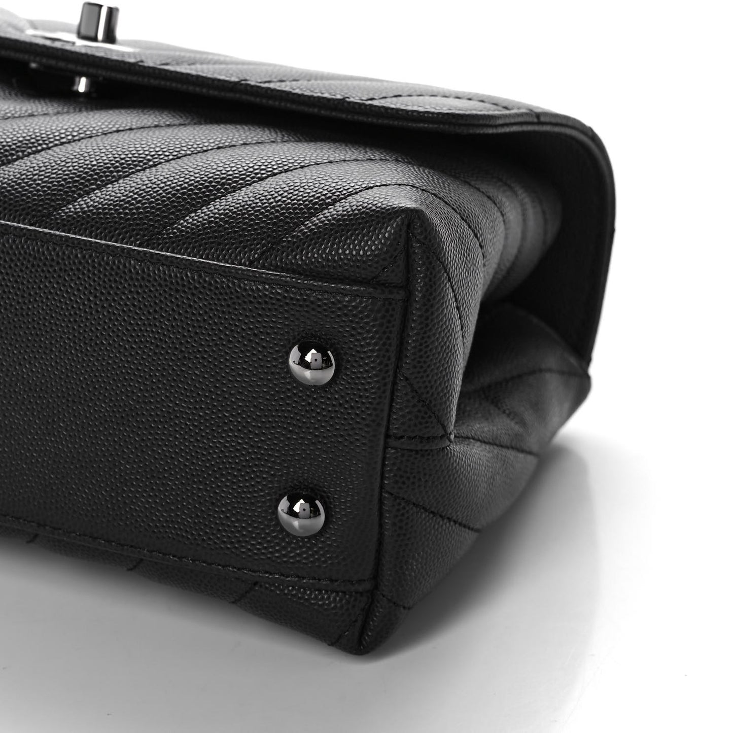 Caviar Chevron Quilted Mini Coco Handle Flap Dark Grey