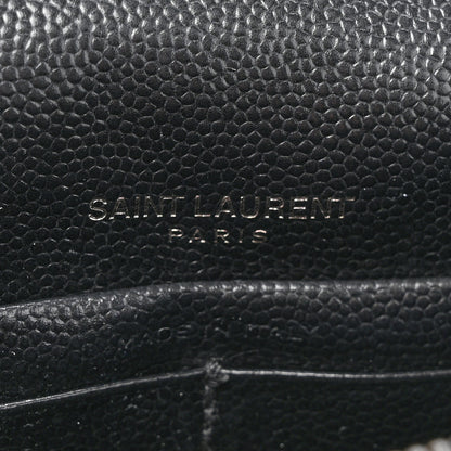 Saint Laurent Grain De Poudre Matelasse Chevron Monogram Monochrome Envelope Chain Wallet Black 6 of 13