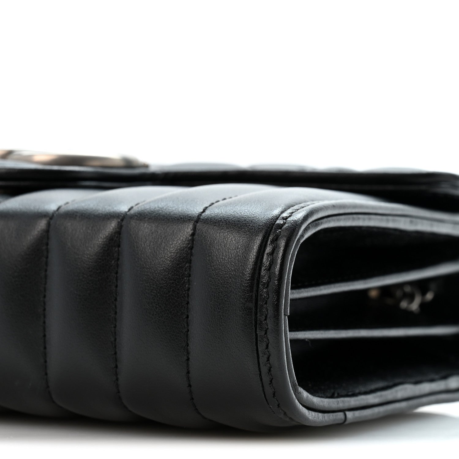 Gucci Calfskin Matelasse Aria GG Marmont Chain Wallet Black 10 of 13