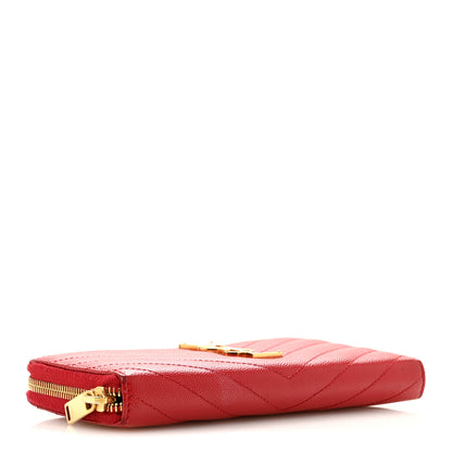 Saint Laurent Grain De Poudre Matelasse Chevron Monogram Zip Around Wallet Red 4 of 12