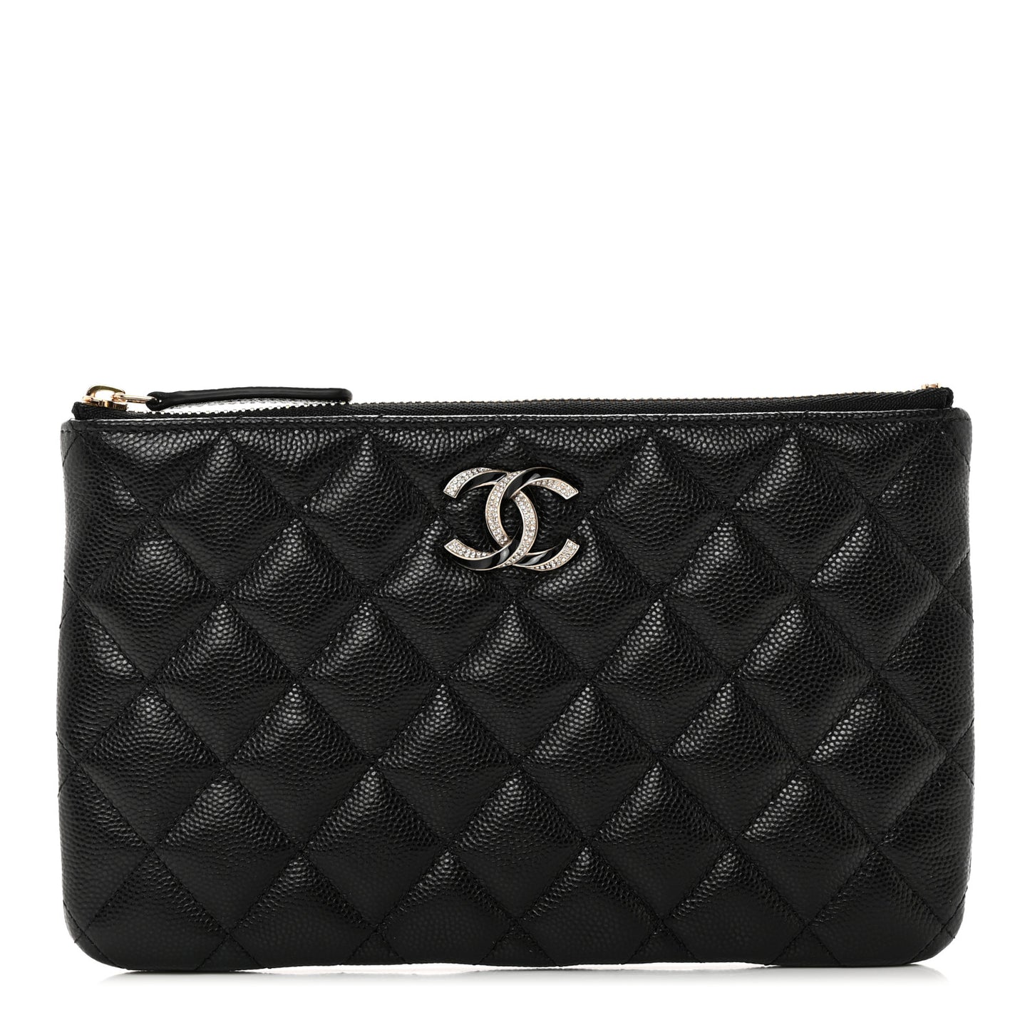 Caviar Quilted Crystal Enamel Cosmetic Case Black