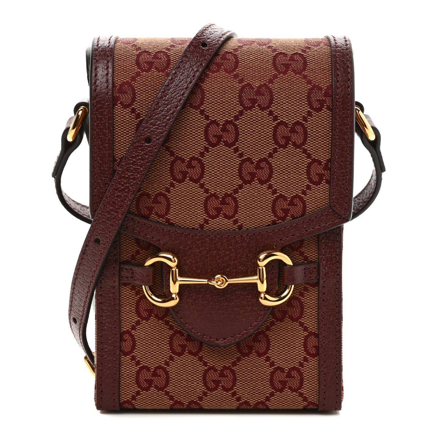 Monogram Textured Dollar Calfskin Mini Horsebit 1955 Crossbody Bag Sahara Rubino Chardonnay