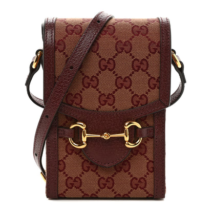 Gucci Monogram Textured Dollar Calfskin Mini Horsebit 1955 Crossbody Bag Sahara Rubino Chardonnay 1 of 9