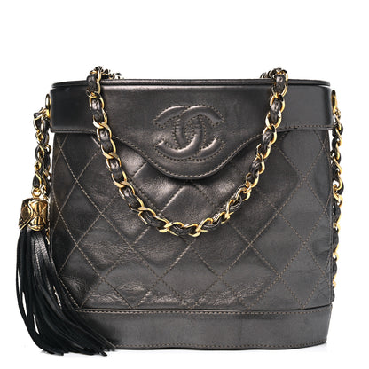 Chanel Metallic Lambskin Quilted Tassel Shoulder Bag Dark Grey 1 of 11