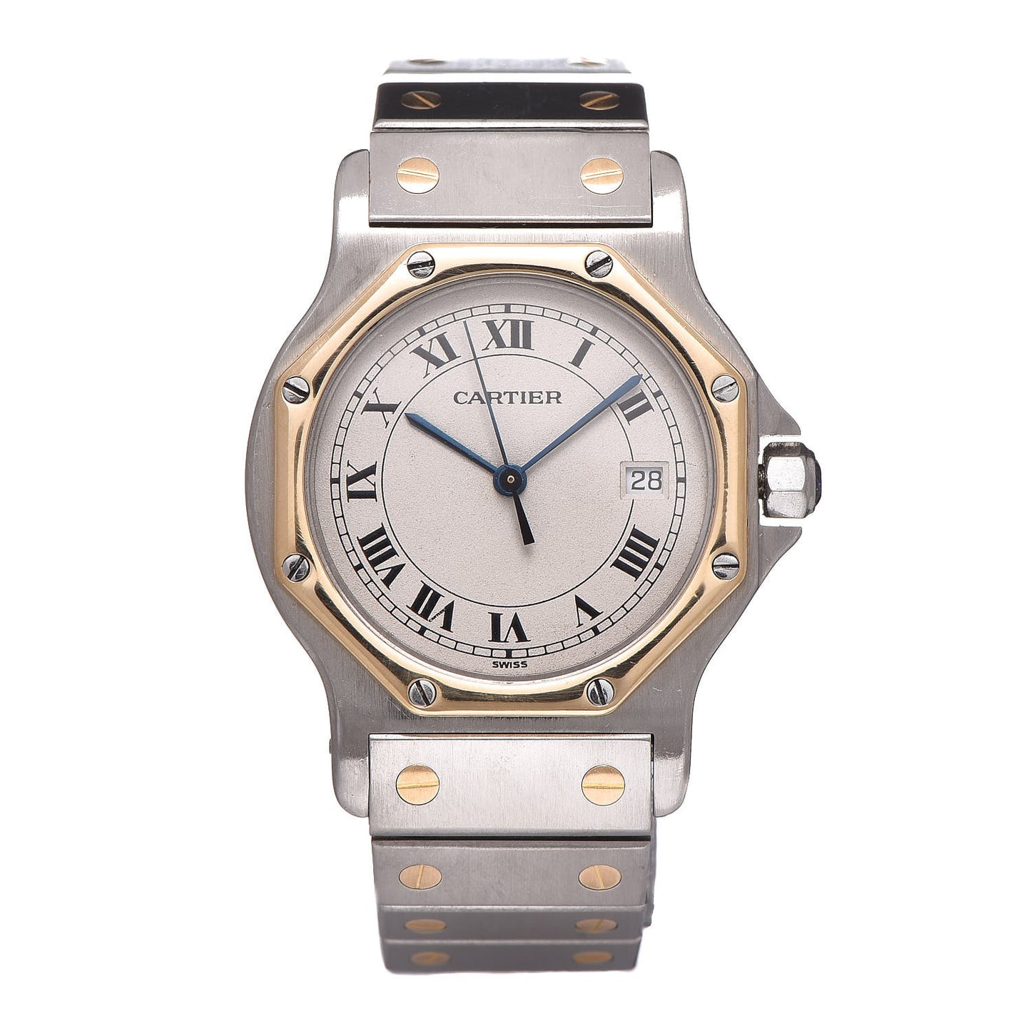Stainless Steel 18K Yellow Gold 29mm Santos Octagon Quartz Watch