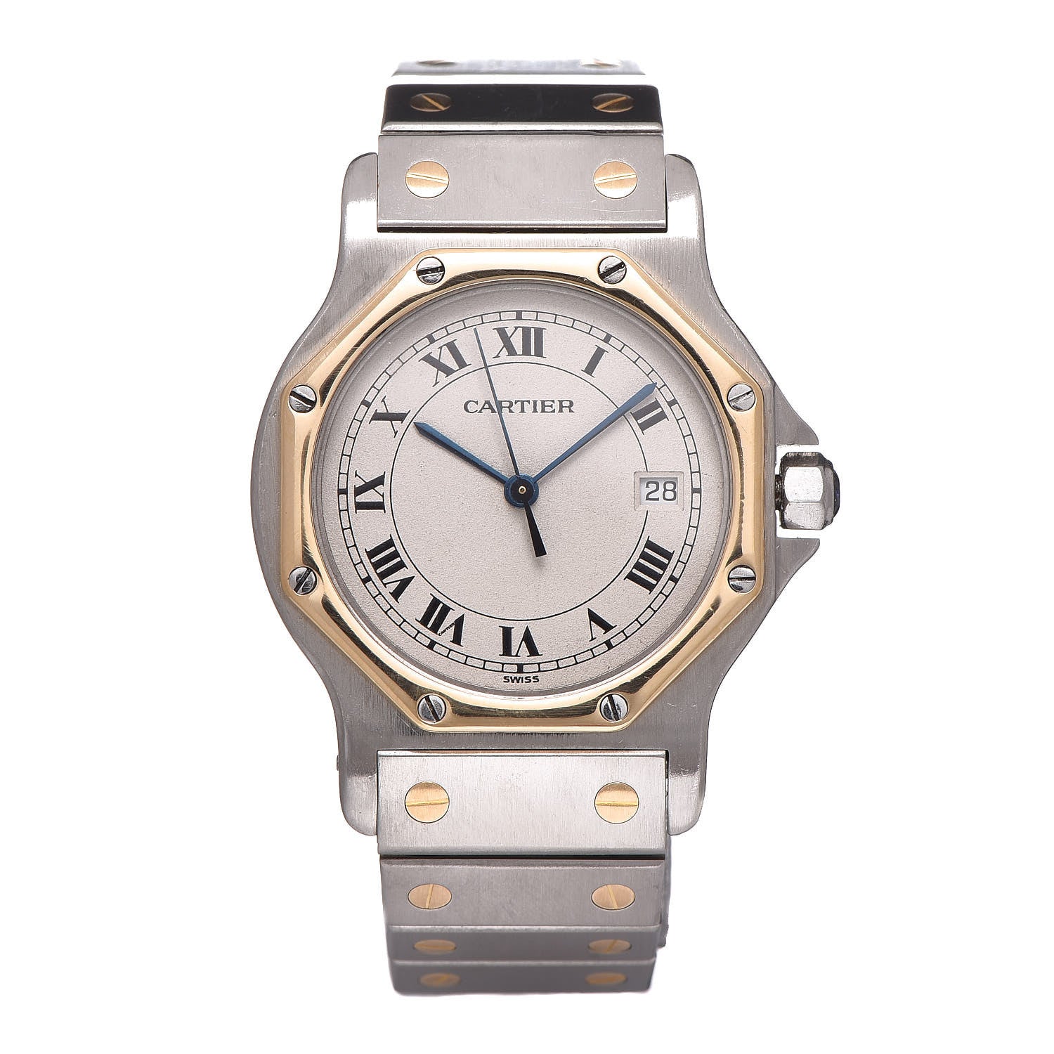 Cartier Stainless Steel 18K Yellow Gold 29mm Santos Octagon Quartz Watch 1 of 10