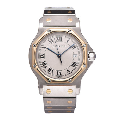 Cartier Stainless Steel 18K Yellow Gold 29mm Santos Octagon Quartz Watch 1 of 10