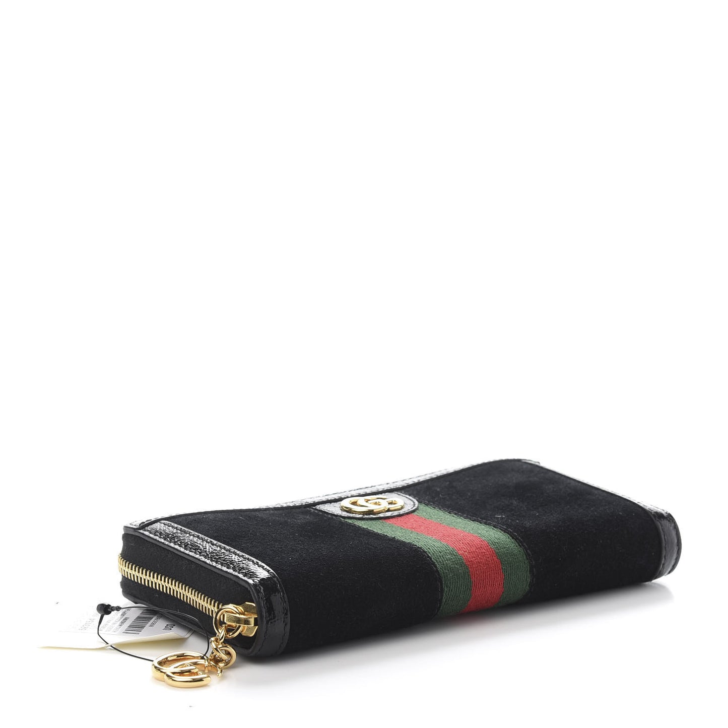 Suede Patent GG Web Ophidia Zip Around Wallet Black