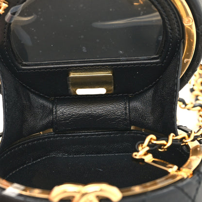 Chanel Lambskin Pearl Crystal Lion Round Minaudiere Clutch Black Gold 5 of 12