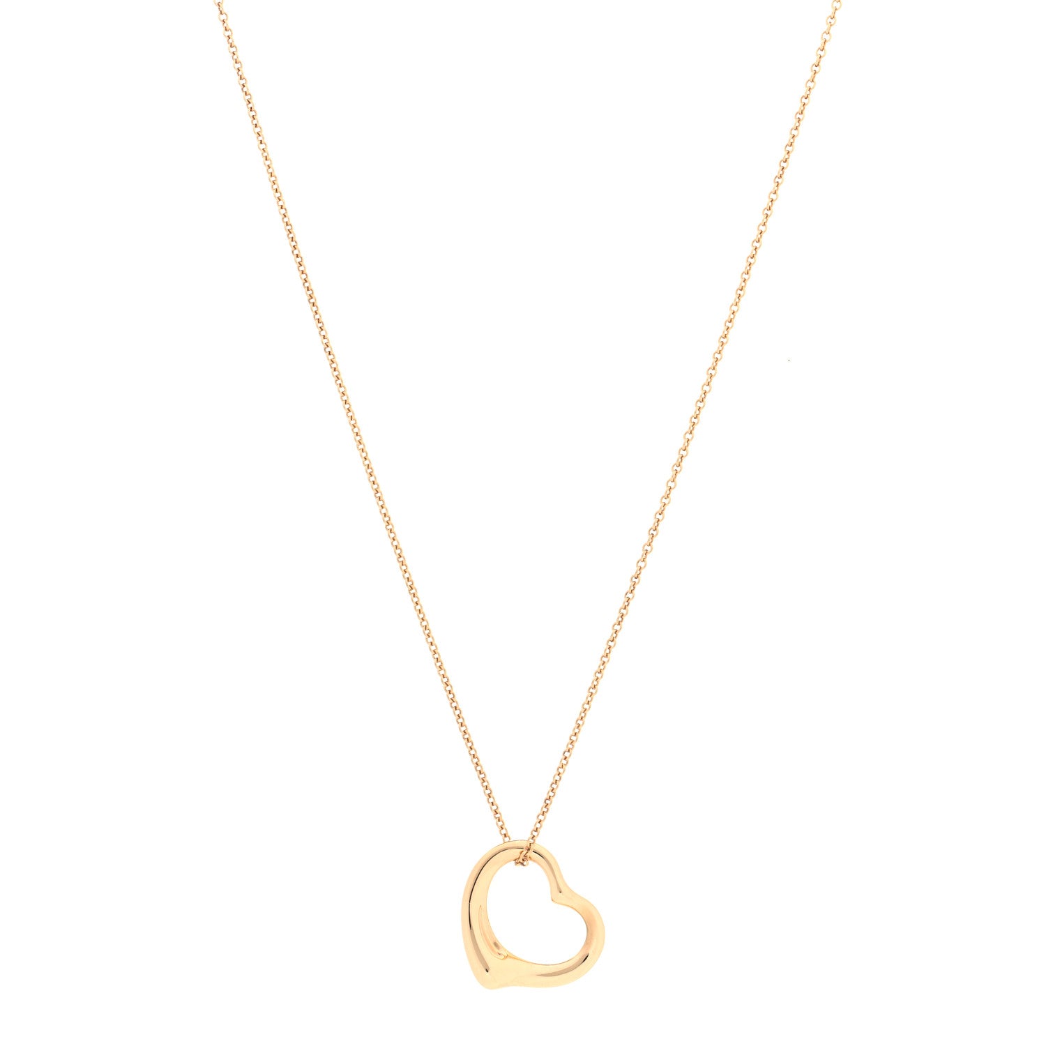 Tiffany 18K Yellow Gold 16mm Elsa Peretti Open Heart Pendant Necklace 1 of 6