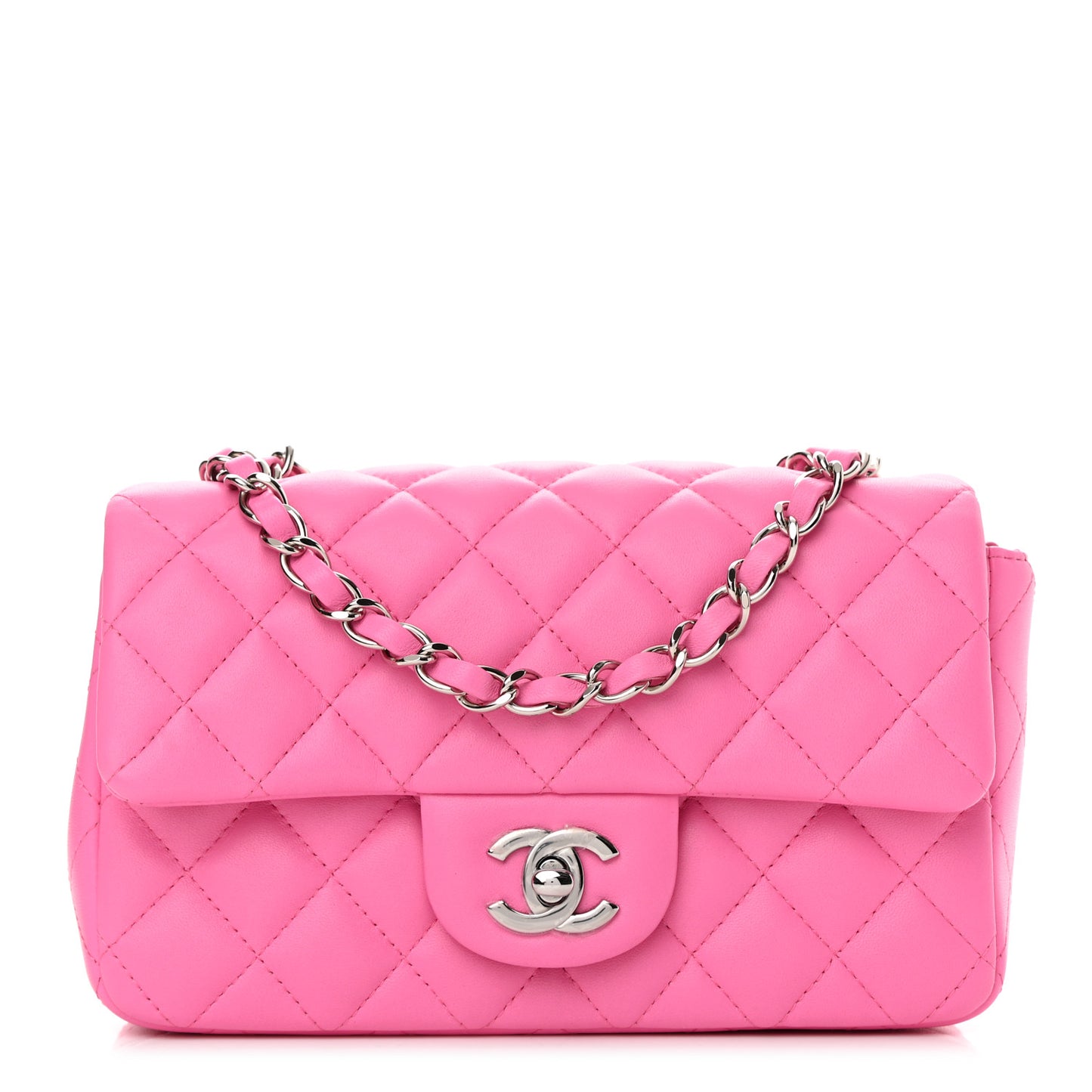 Lambskin Quilted Mini Rectangular Flap Neon Pink