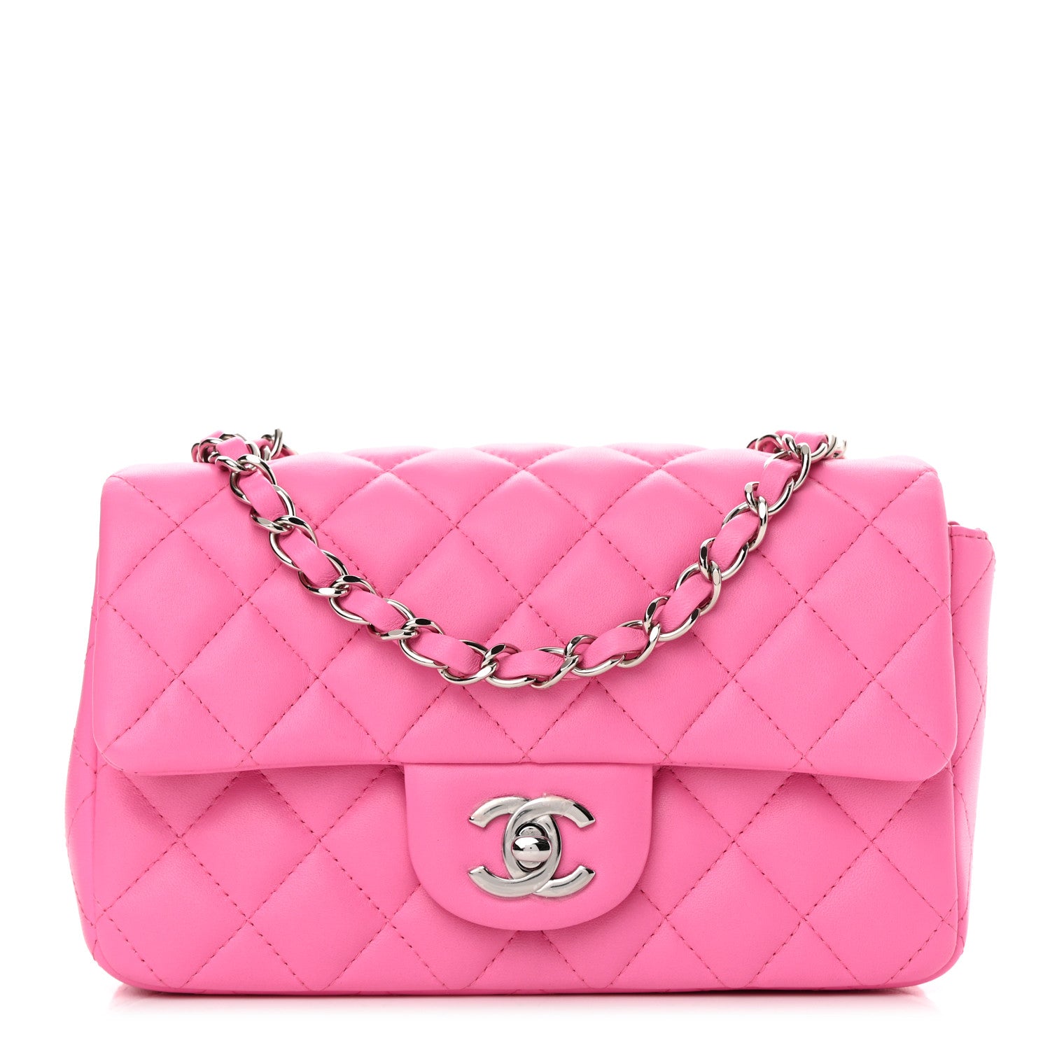 Chanel Lambskin Quilted Mini Rectangular Flap Neon Pink 1 of 12