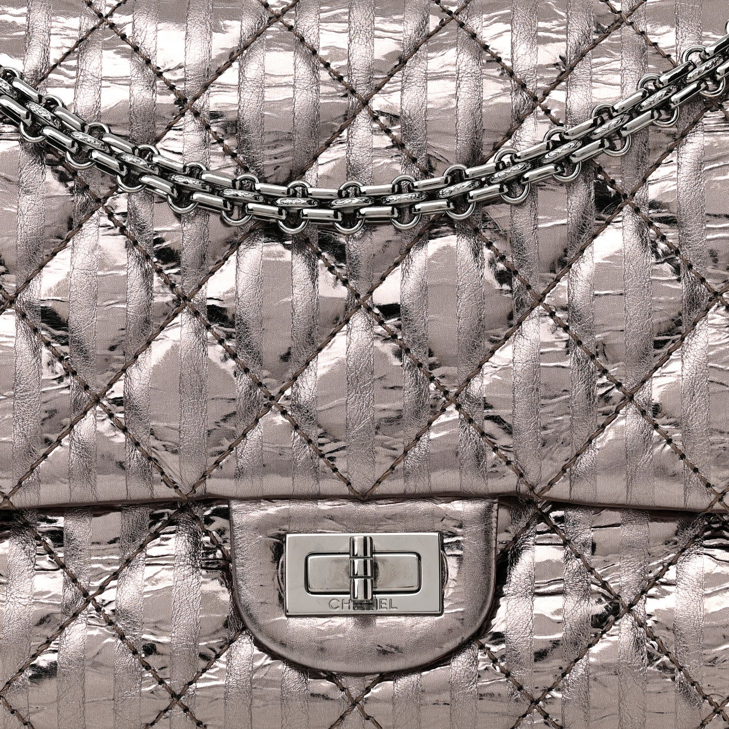 Metallic Calfskin Striped 2.55 Reissue 226 Flap Dark Silver