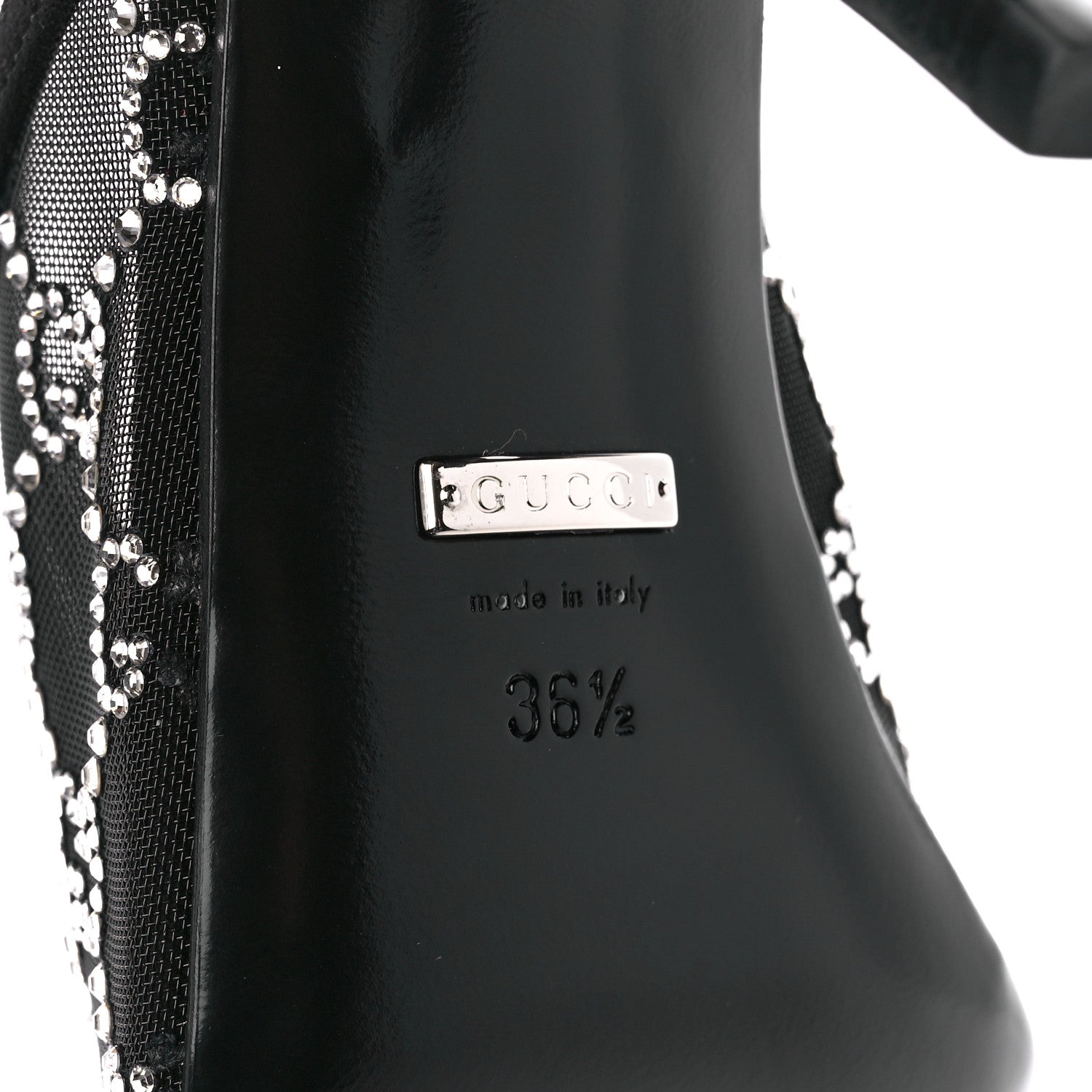 Gucci Tela Retino Kid Scamosciato Crystal GG Monogram Square G 95mm Slide Sandals 36.5 Black 7 of 10