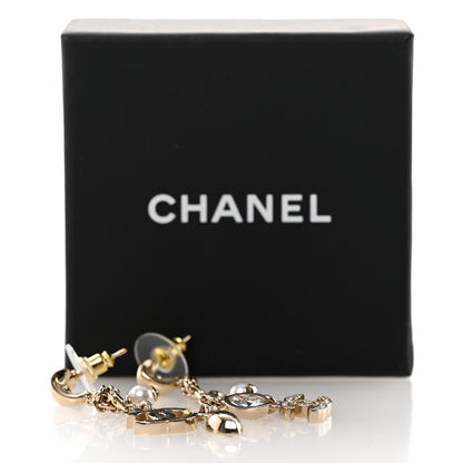 Chanel Strass Crystal Pearl CC Drop Earrings Gold 5 of 5
