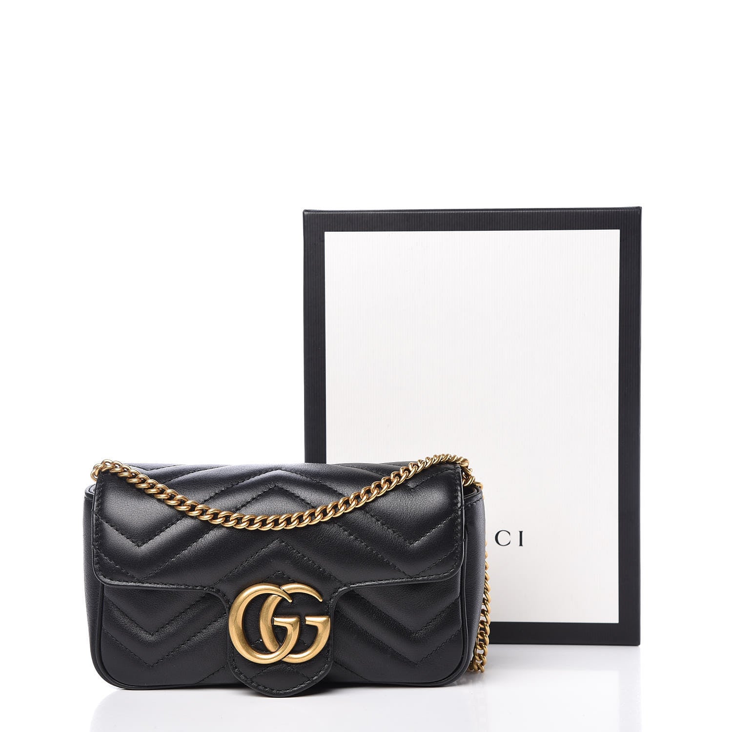 Gucci Calfskin Matelasse Super Mini GG Marmont Shoulder Bag Black 10 of 10